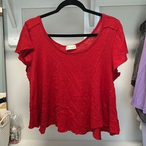 red flowy short sleeve shirt